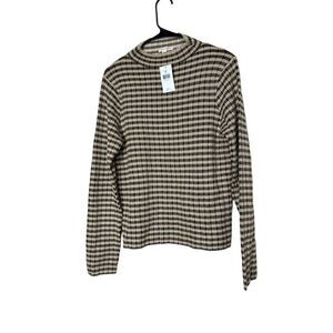 Mystree From The Buckle Tan Plaid‎ Ribbed Mock Neck Sweater Size XL NWT